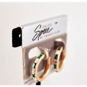 S.A.L. Swarovski Emerald Green & Clear Crystal Baguette Hoop Earrings